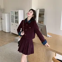デニムとプリーツスカートのコンビネーショントップス【春秋用・高級感あるデザイン】（セットアップ対応）
