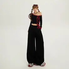 MZVZ レディース ハイウエスト ホワイトワイドレッグジーンズ【秋冬・フィット・ストレート】