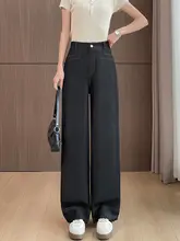 夏用薄手の高腰ストレートデニムパンツ【深い青・極上の柔らかさ・ワイドレッグ】