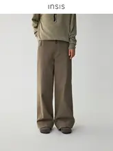 リネン混冬用ローウエストストレートデニムパンツ【ミニマルデザイン・二つボタン・折り返し】