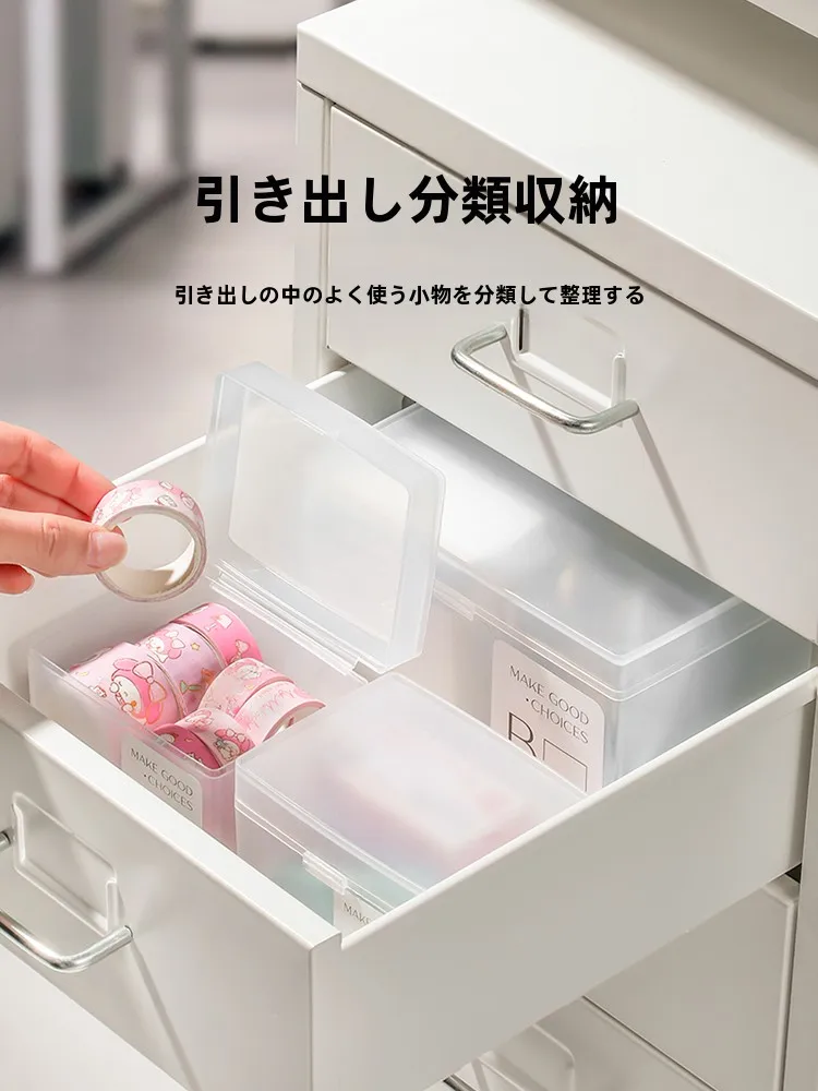 透明カバー付きデスク収納ボックス：小物整理に最適なプラスチック製長方形ケース