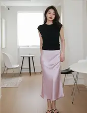 黒色 ニット半袖Tシャツ レディース 夏 新作 汎用的 気品 体型を整える テンセル 上着