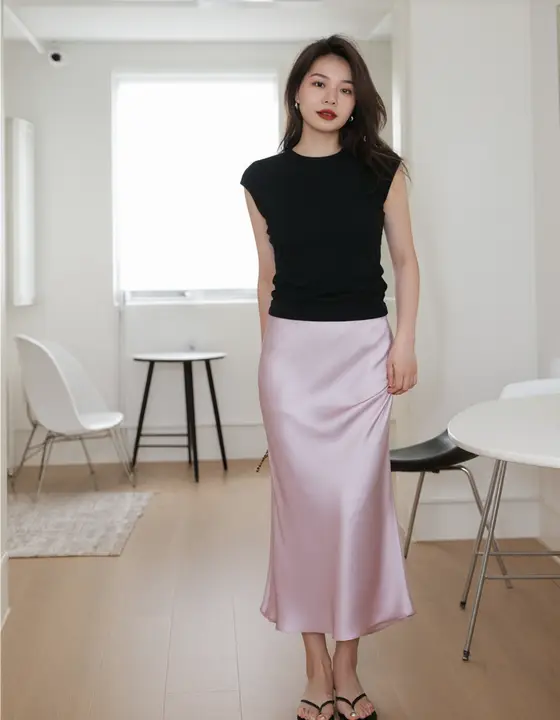 黒色 ニット半袖Tシャツ レディース 夏 新作 汎用的 気品 体型を整える テンセル 上着