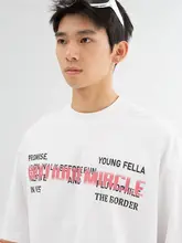 アメリカンレトロロゴプリントラウンドネック半袖Tシャツ【メンズ・夏用・フィット】