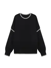 感のあるブラックニットプルオーバー【秋用・ゆったりサイズ・レディース】（セットアップ対応）