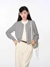 クリームイエローのニットカーディガン【インナー付き・秋用・長袖】（セットアップ対応）