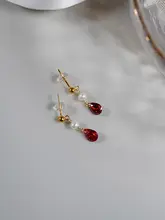 yeajewel アンティークレッドドロップパールイヤリング【925シルバー・デザイン性のあるアクセサリー】