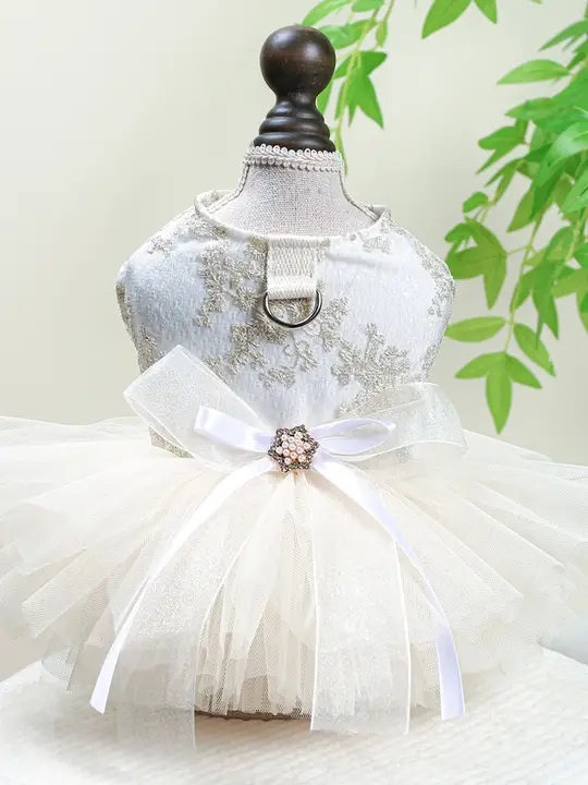 犬用ウェディングドレス【ペット用・プリンセススタイル・テディベア・ヨークシャーテリア対応・リード付き】