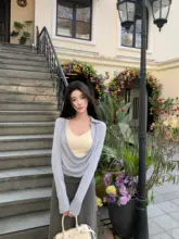 春季用 ニットトップス【落ち着いたネックデザイン・女性用・小柄向け】ロングスカート【フィット感・包臀タイプ】（セットアップ対応）