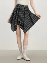 レトロチェック柄ハイウエストAラインスカート【女性用・不規則デザイン・夏用】（セットアップ対応）