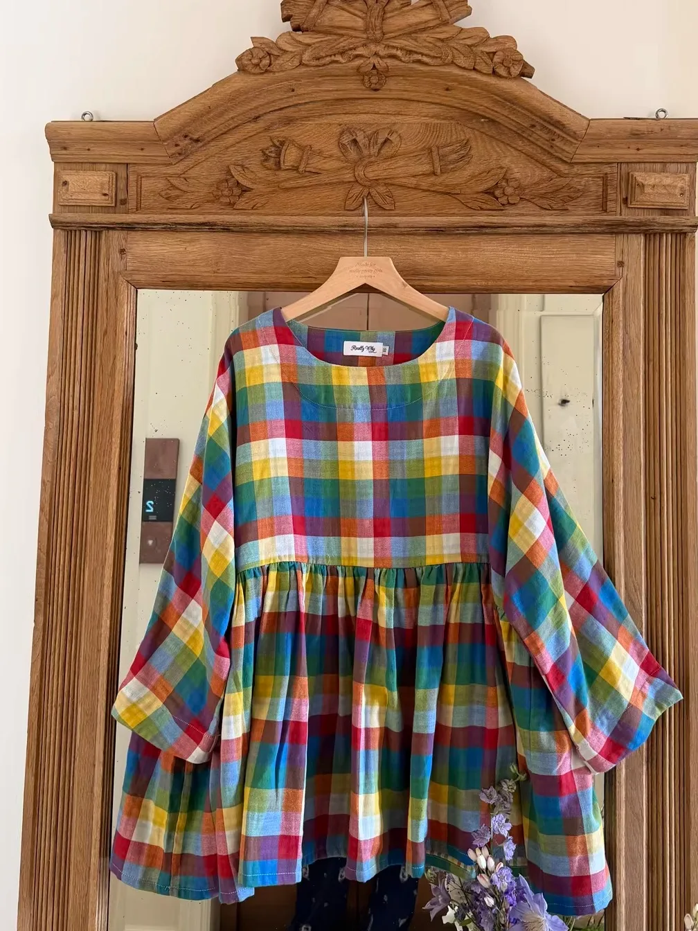 明るい色の服：全棉製カラフルな日系ルーズフィットチェックシャツの実用性とシーン別適用