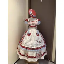 草莓田園風ロリータワンピースエプロン【可愛いデザイン・優雅な日常着】（セットアップ対応）