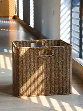 プラスチック製ラタン風収納バスケット【収納ボックス・大容量・書棚用】