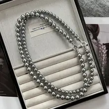 灰色真多麻パールネックレス【女性用・秋冬・エレガントデザイン】
