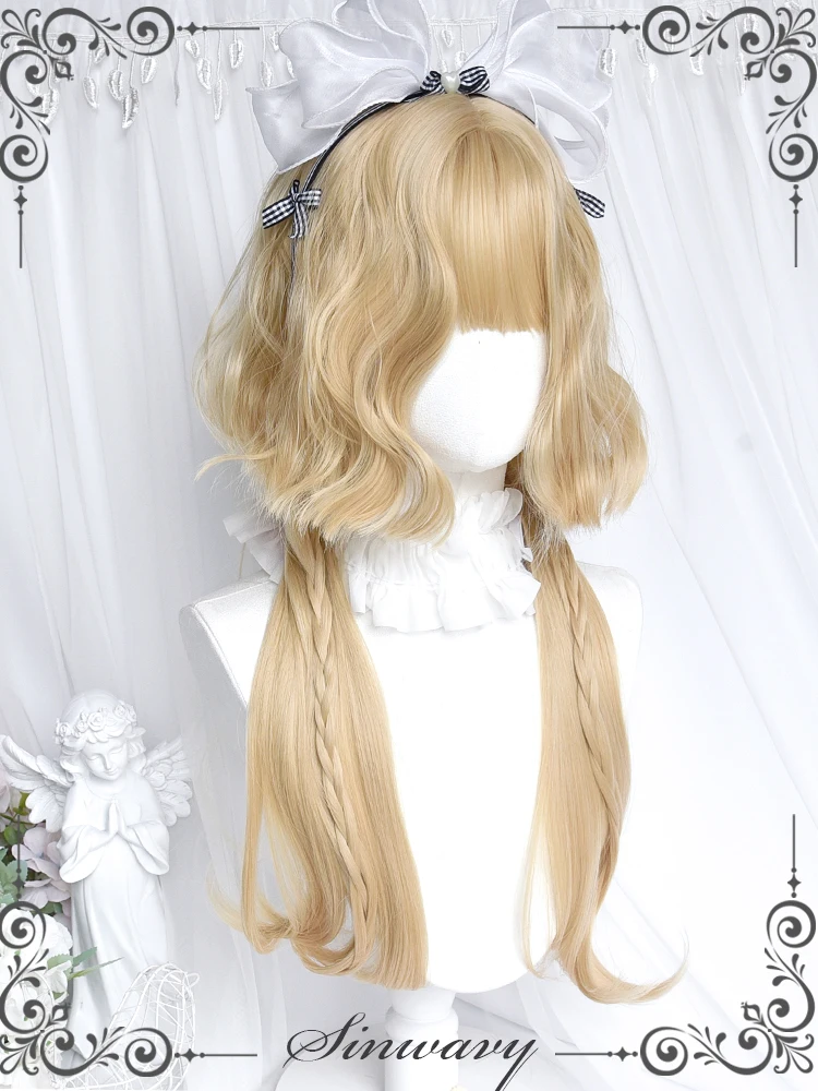 かわいい金茶色のショートカールウィッグ：ロリータスタイルに最適な取り外し可能なヘアカーテン