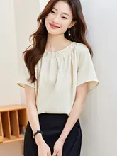 夏用カジュアルなゆったりフィットのラウンドネックTシャツ【女性用・プレーンカラー・短袖】