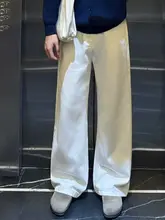 シンプルな白いデニムパンツ【男女兼用・毛羽立ちデザイン・ストレートシルエット】