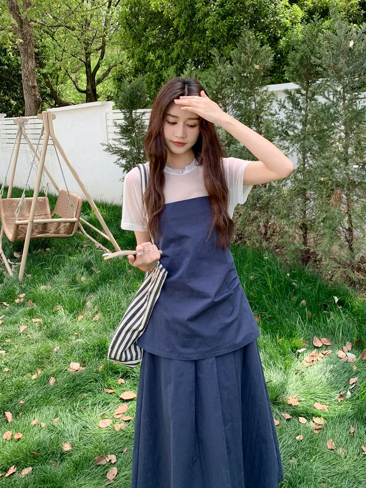 深 青色ネットスカート三件セット：夏季の快適さとシルエット美しさを実現
