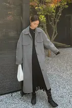ウール混双面ニットコート【ベルト付き・ヴィンテージデザイン・ロング丈】