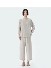 真絲ベルベットの八分丈ストレートパンツ【女性用・スリム・秋用】（セットアップ対応）