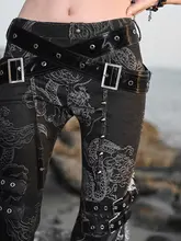 デニムパンツ レディース ベルボトム ドラゴン柄 スリム パンク Y2K ハロウィン