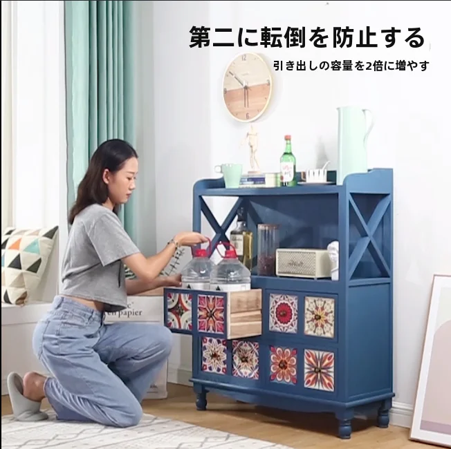 ヴィンテージアメリカンスタイルの彩色チェスト【実木製・多段引き出し・収納家具】