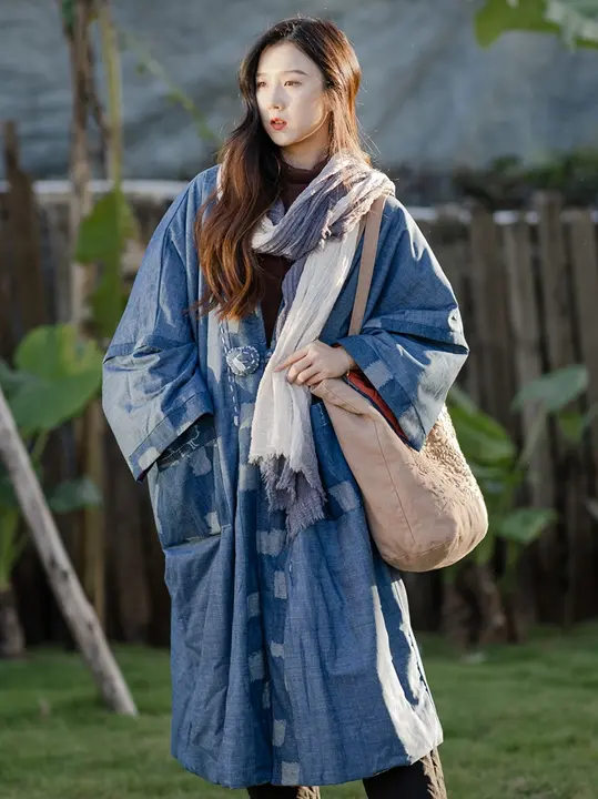 冬用レトロデザインの大きいサイズ加絨コットンガウン【開襟・刺繍入り・ルーズフィット】