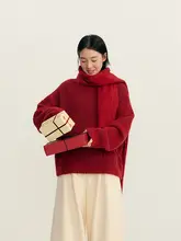 大赤と大灰色の肌理感あるルーズフィットプルオーバーセーター【鹿与飛鳥】