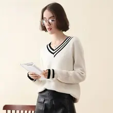 KAMON BOKA 100%山羊毛Vネックカラー切替セーター【アカデミックスタイル・厚手】