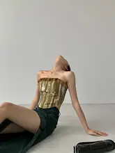 独特な不規則デザインの水墨染めクロップドトップ【フラワーレース付き・女性用】