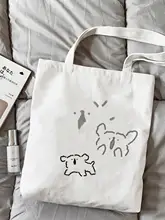 マルチーズ犬デザインのキャンバスバッグ【かわいいカートゥーンプリント・学生向け・大容量・ショルダーバッグ】