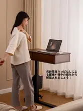 レトロなデザインの化粧台【ウォールナット色・昇降機能・移動可能・キャスター付き】