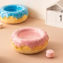かわいいドーナツ型陶器製キャットボウル【高脚・猫用食器・防倒れ設計】