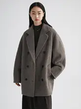 シンプルデザイン アルパカウールコート【ショート丈・ゆったりシルエット・ダブルボタン】