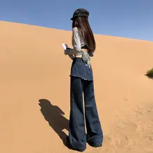 秋用デニムスカート風フレアパンツ【レトロデザイン・スリム効果・フリーレイヤー】（セットアップ対応）