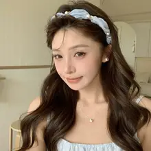 夏用の清新で柔らかな水钻パール付きツイストヘアバンド【細身デザイン・ファッションアイテム】