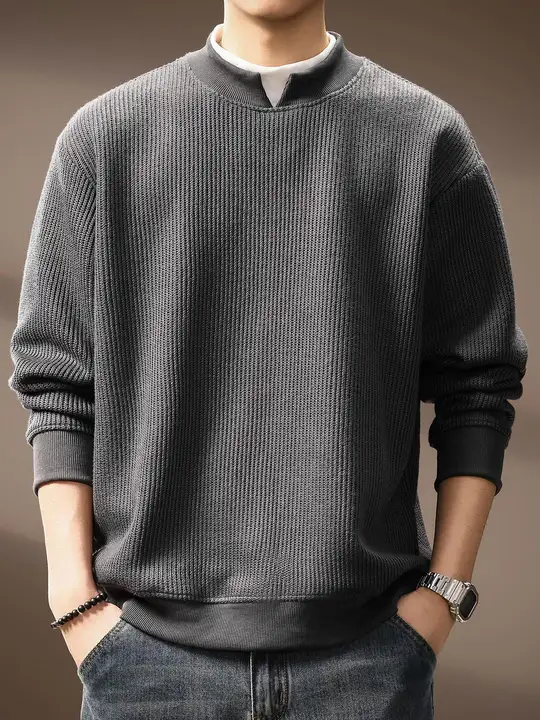 高級カジュアル風 ハイブリッドセーター【半高領・ゆったりフィット・秋用】（セットアップ対応）
