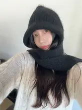 冬用ウール混紡の厚手帽子兼マフラー【した防寒デザイン・バイク用】