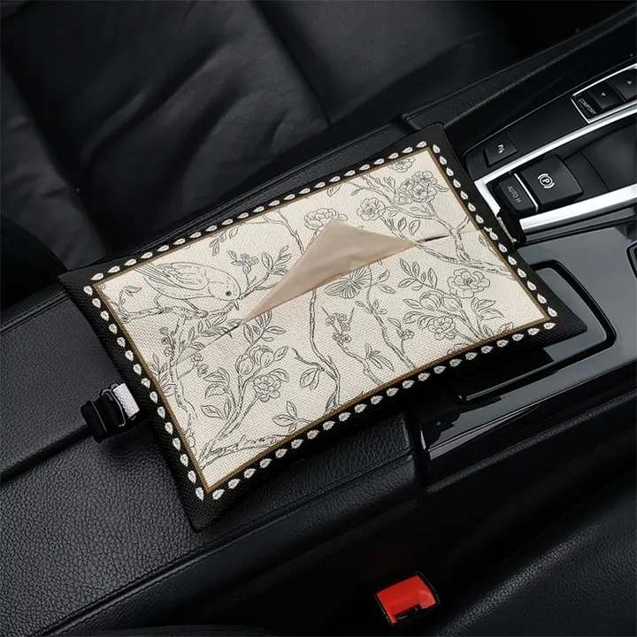 軽量デザイン 車載ティッシュボックス【枝葉モチーフ・ハンドル取り付け・ユニバーサル対応】
