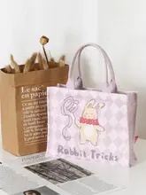 かわいいウサギデザインのキャンバス手提げバッグ【通勤・ショッ�ピング用】
