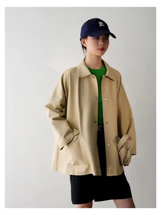 秋用 エレガントなサンドカラーのロングコート【通勤スタイル・英倫風】