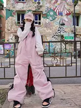防水加絨のフリーススノーボードオーバーオールパンツ【ピンク・男女兼用・ゆったりシルエット】