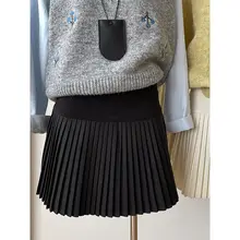 高品質ニット素材の百褶ハイウエストミニスカート【安全パンツ付・デザイン性・美脚効果】