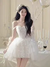 フランス風のレトロ小柄向け軽婚礼ドレス【高級感・軽やかなデザイン・美しい誕生日パーティードレス】