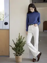 白色デニム微喇パンツ【フィット・春向け・ストレッチ素材】