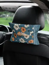 トロピカルリーフデザインの車載ティッシュボックス【吊り下げ式・ユニバーサルフィット】