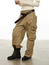 AHNKANK ワイドレッグカーゴパンツ【アメリカンビンテージ・ウォッシュ加工・立体ポケット・ルーズフィット】