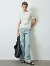 因由 レディース ニットTシャツ【ルーズフィット・薄手・丸首・ソリッドカラー】