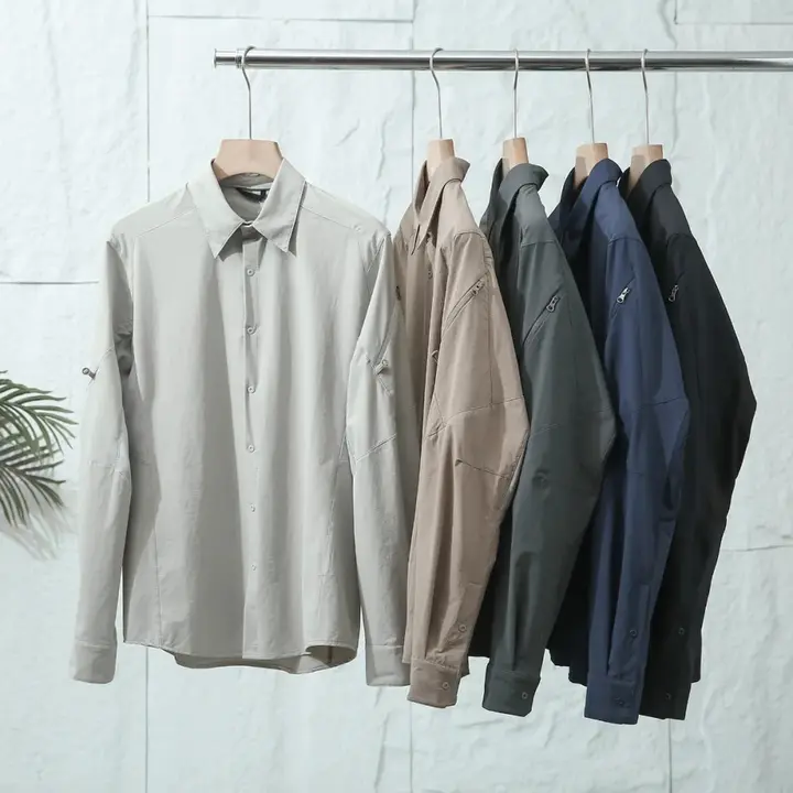 高級感ある メンズ アウトドア用 薄手 透湿性 長袖シャツ【防水加工・カジュアル】