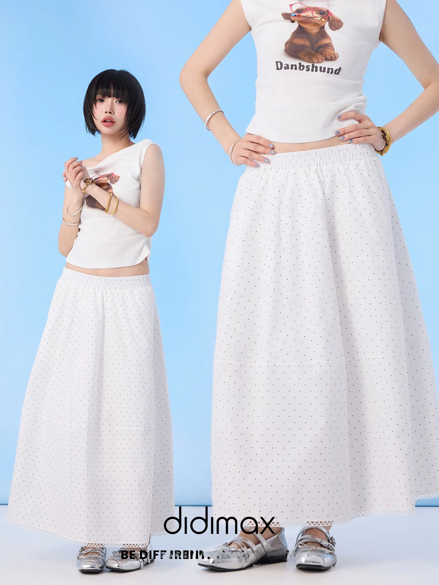 DiDi MAX 白いドット柄フレアスカート：Aラインミドル丈の夏用着用実績と機能解析